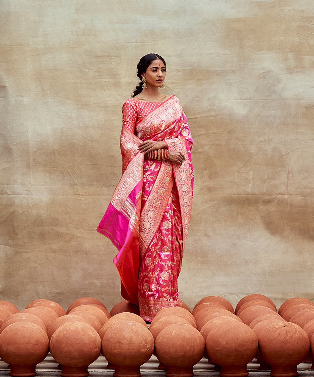 Handloom_Rani_Pink_Pure_Katan_Silk_Banarasi_Saree_with_Zari_Jaal_WeaverStory_02