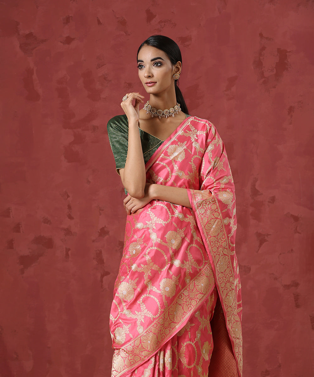 Pink_Handloom_Pure_Katan_Silk_Banarasi_Saree_with_Kadhwa_Jaal_WeaverStory_01