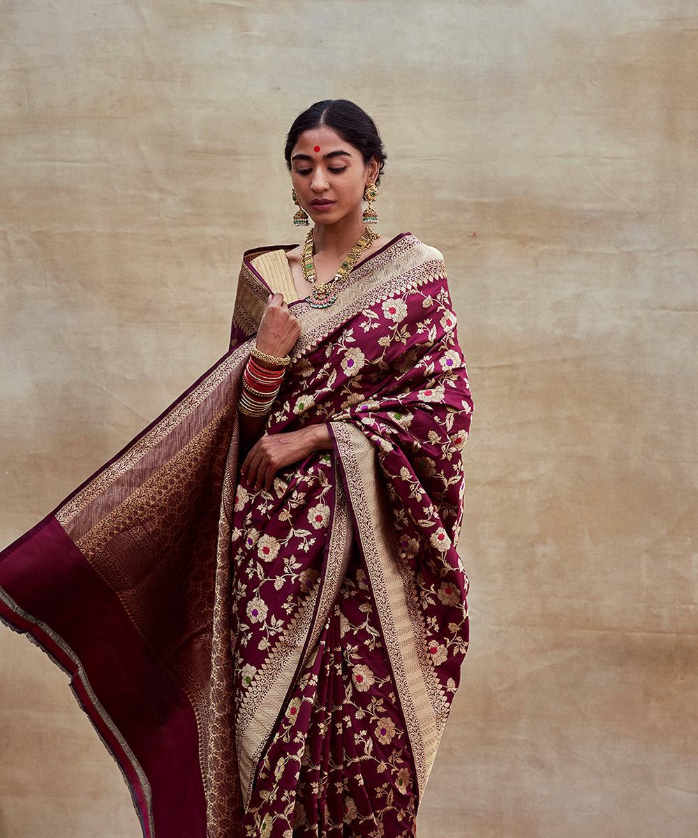 Handloom_Maroon_Pure_Katan_Silk_Banarasi_Saree_with_Meenakari_Jaal_WeaverStory_02