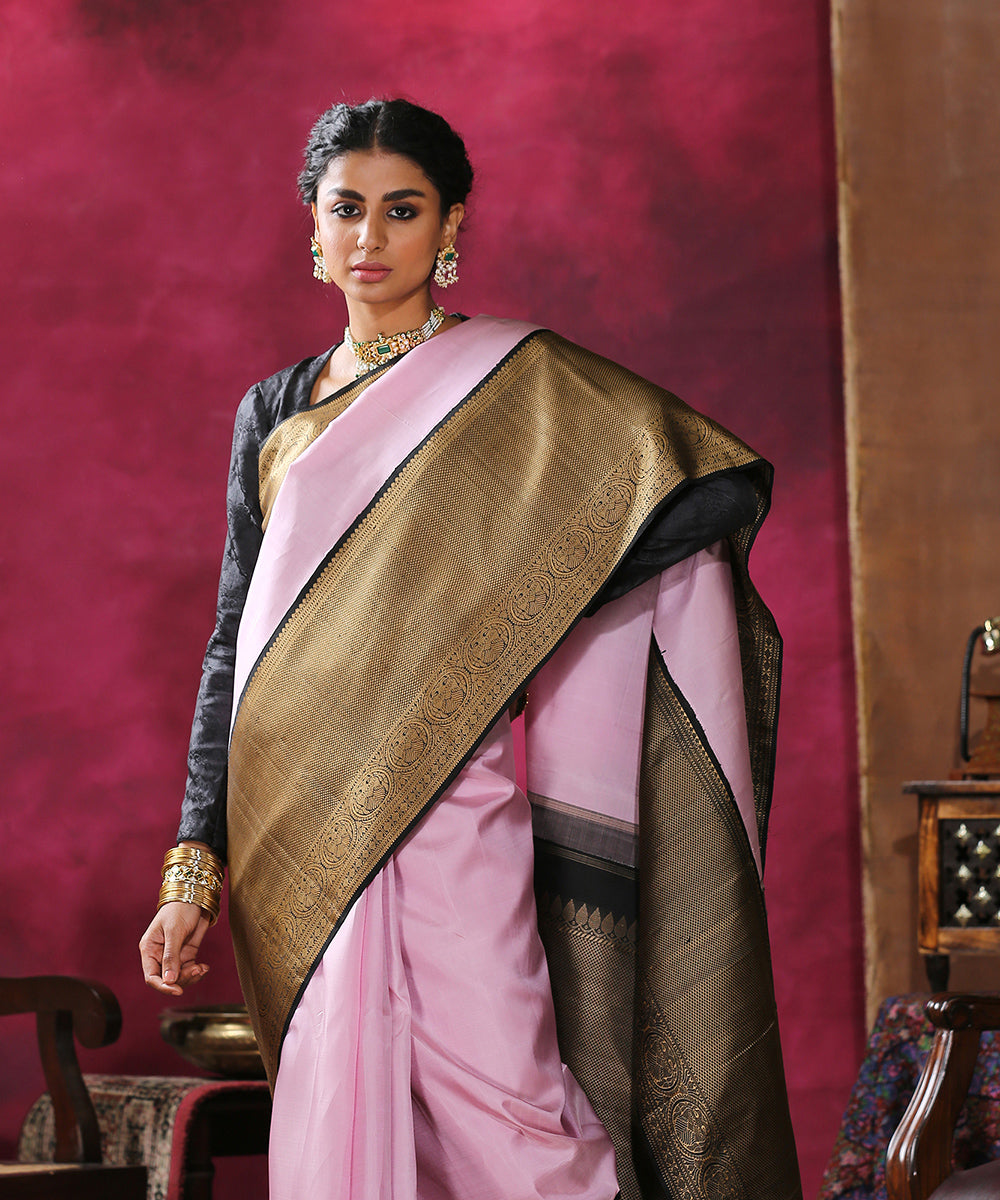 Handloom_Pink_Pure_Silk_Kanjivaram_Saree_With_Thread_Work_Border_WeaverStory_01