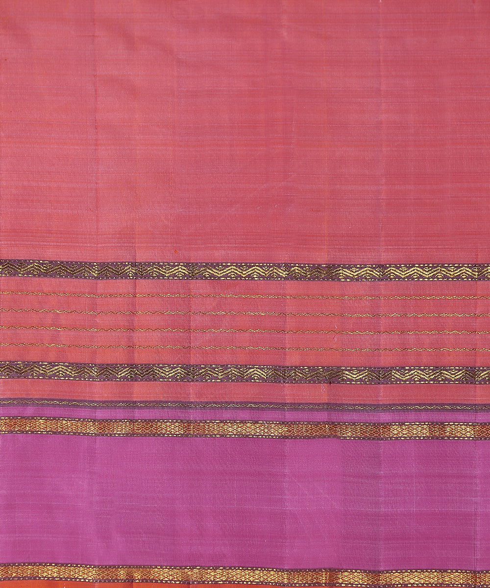 Handloom_Peach_And_Pink_Pure_Zari_Kanjivaram_Saree_With_Traditional_Veldhari_WeaverStory_05