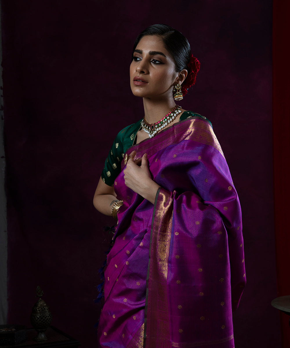 Vaira oosi x Checkered Saree - Purple Garnet (Red Undertone)