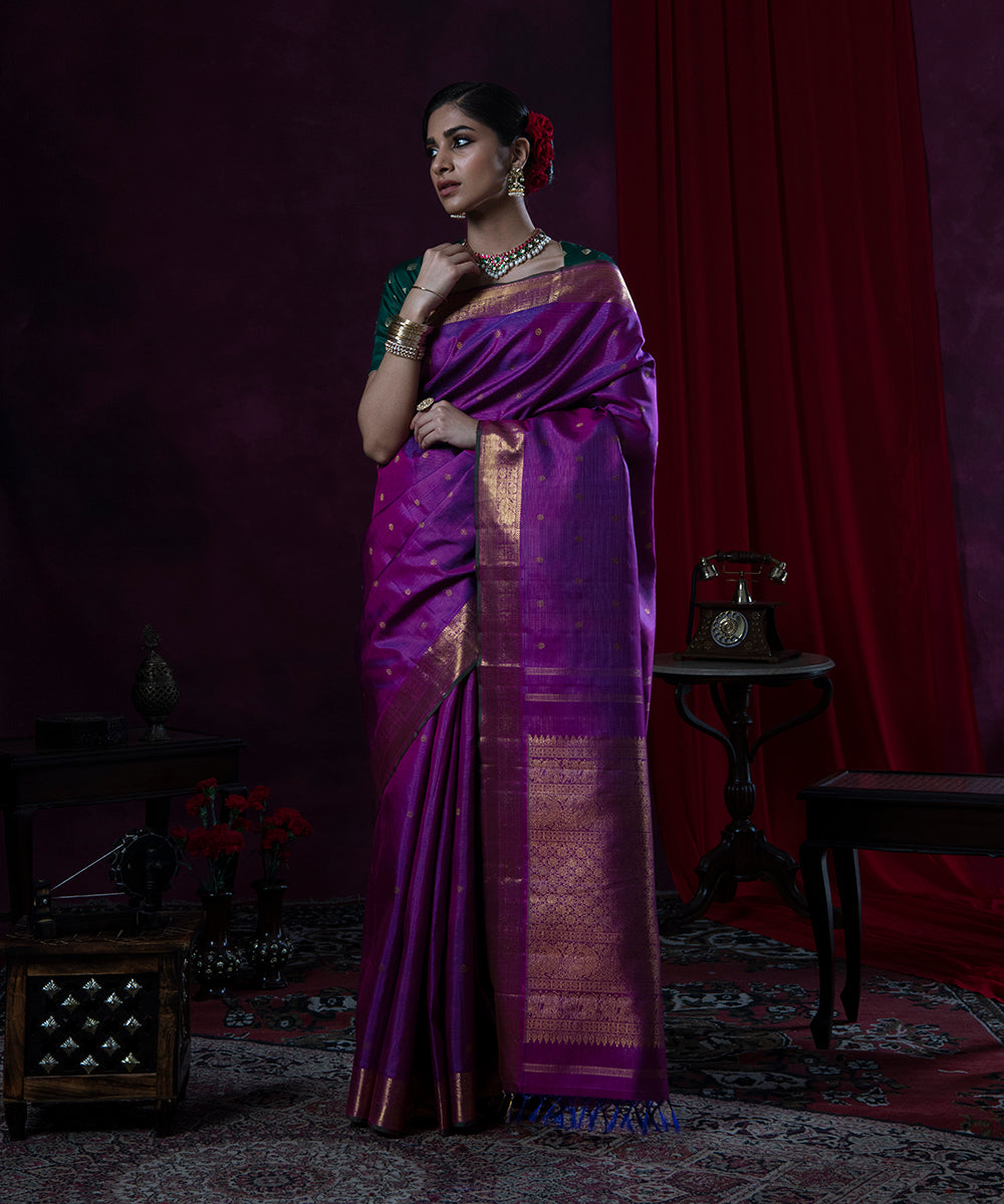 Handloom Silk Violet Purple Kanchipuram Saree Online Wedding Shopping –  Sunasa