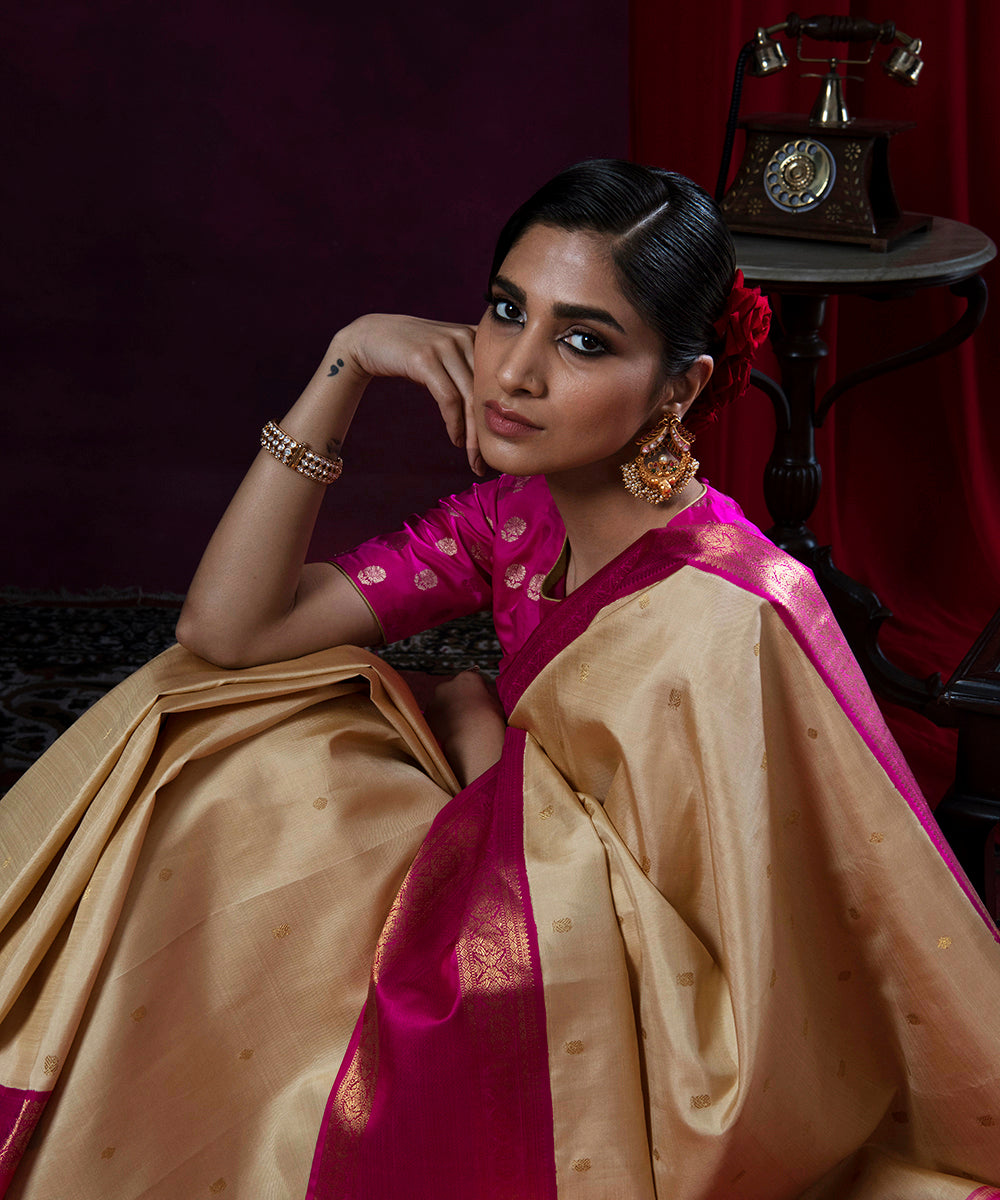 Beige_Handloom_Pure_Zari_Kanjivaram_Silk_Saree_WeaverStory_01
