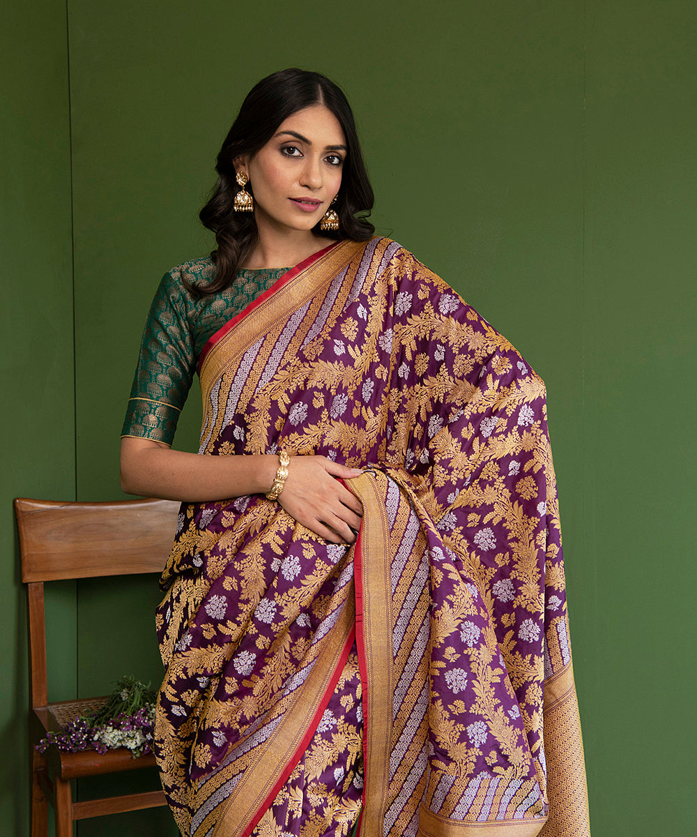 Handloom_Purple_Pure_Katan_Silk_Banarasi_Saree_with_Aada_Leheriya_Jaal_WeaverStory_01