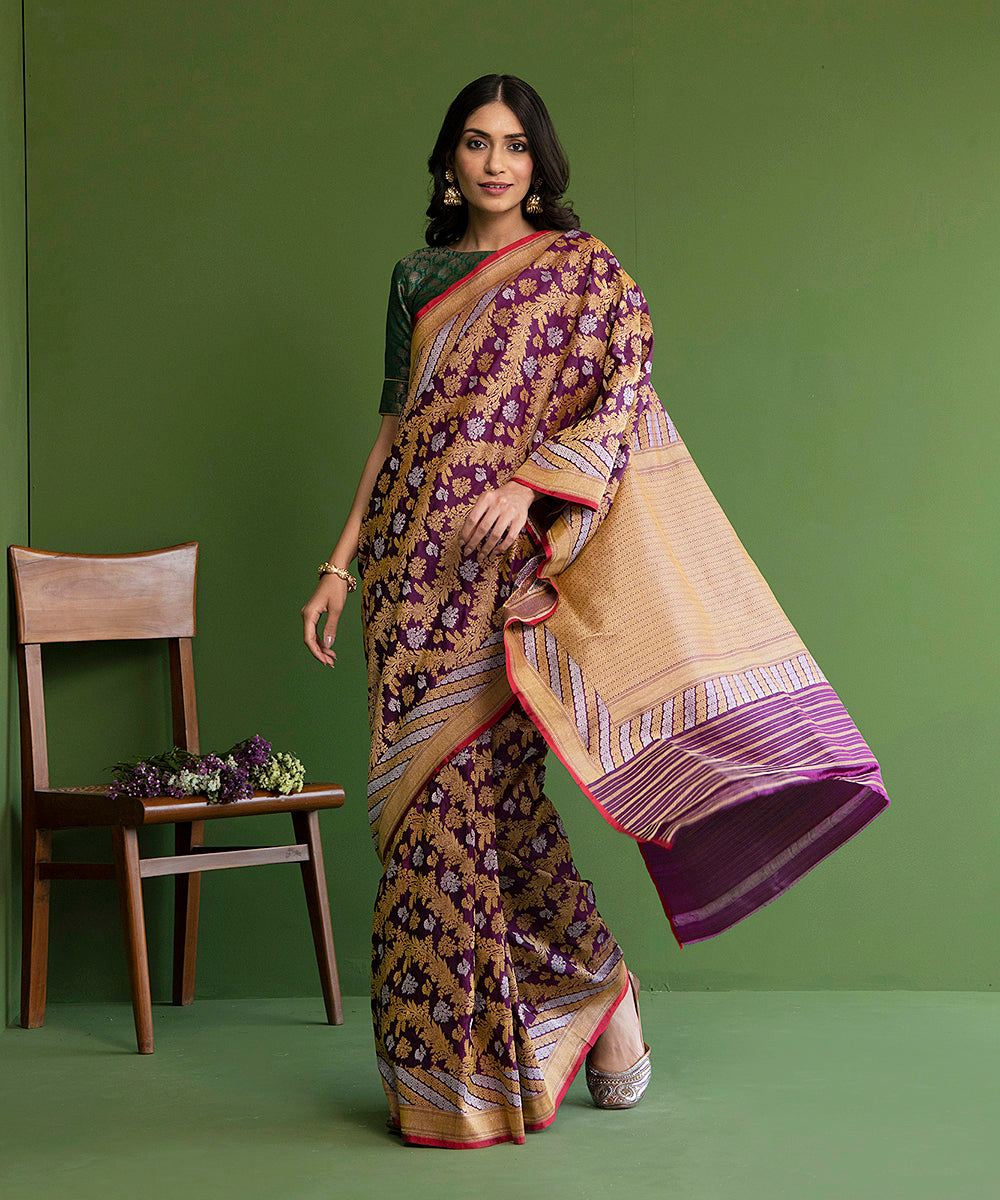 Handloom_Purple_Pure_Katan_Silk_Banarasi_Saree_with_Aada_Leheriya_Jaal_WeaverStory_02