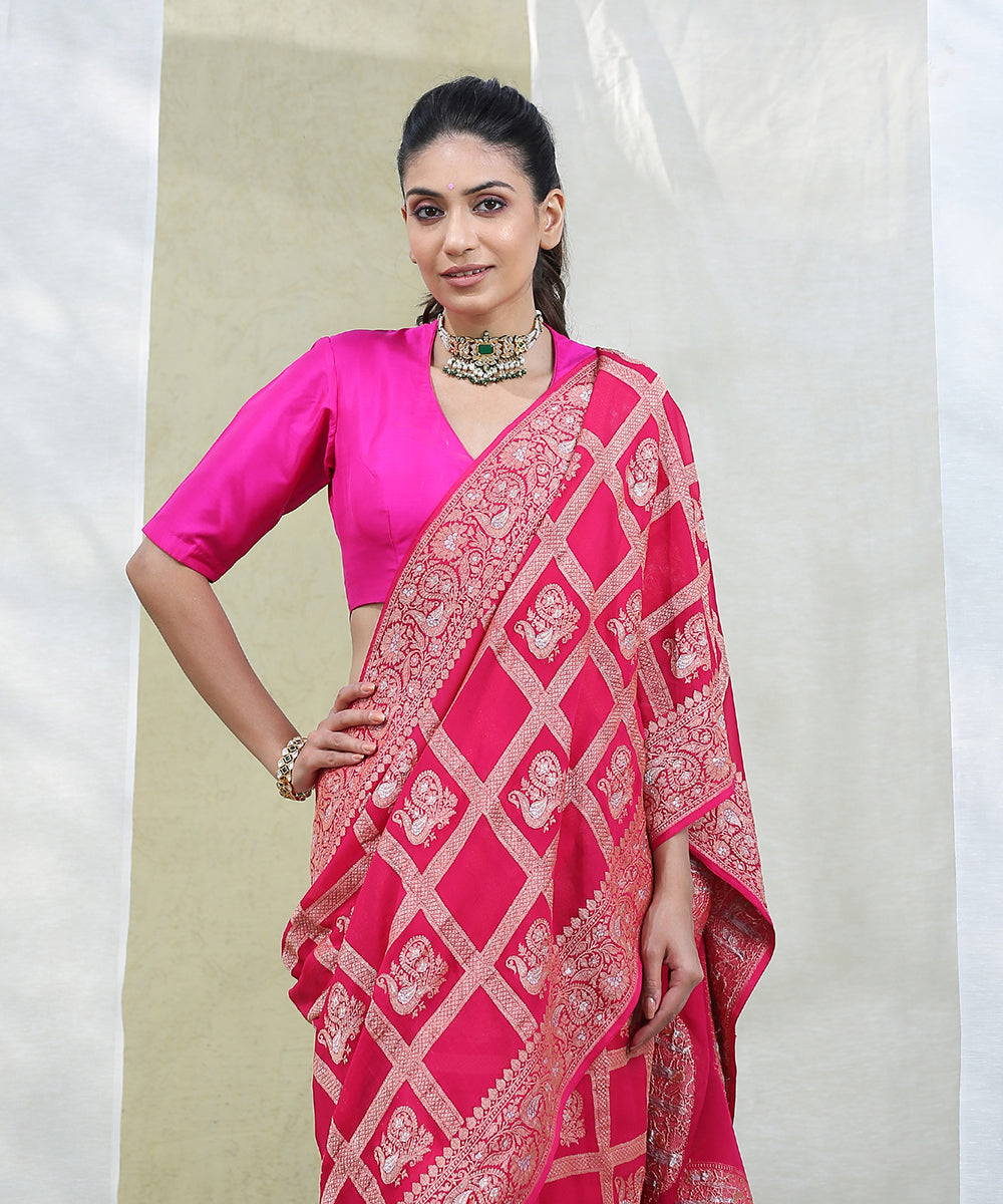 Pink_Handloom_Georgette_Banarasi_Saree_with_Kadhwa_weave_WeaverStory_01
