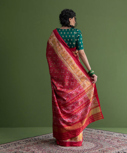 Handloom_Red_Weft_Dyed_Single_Ikat_Mulberry_Silk_Patola_Saree_WeaverStory_03