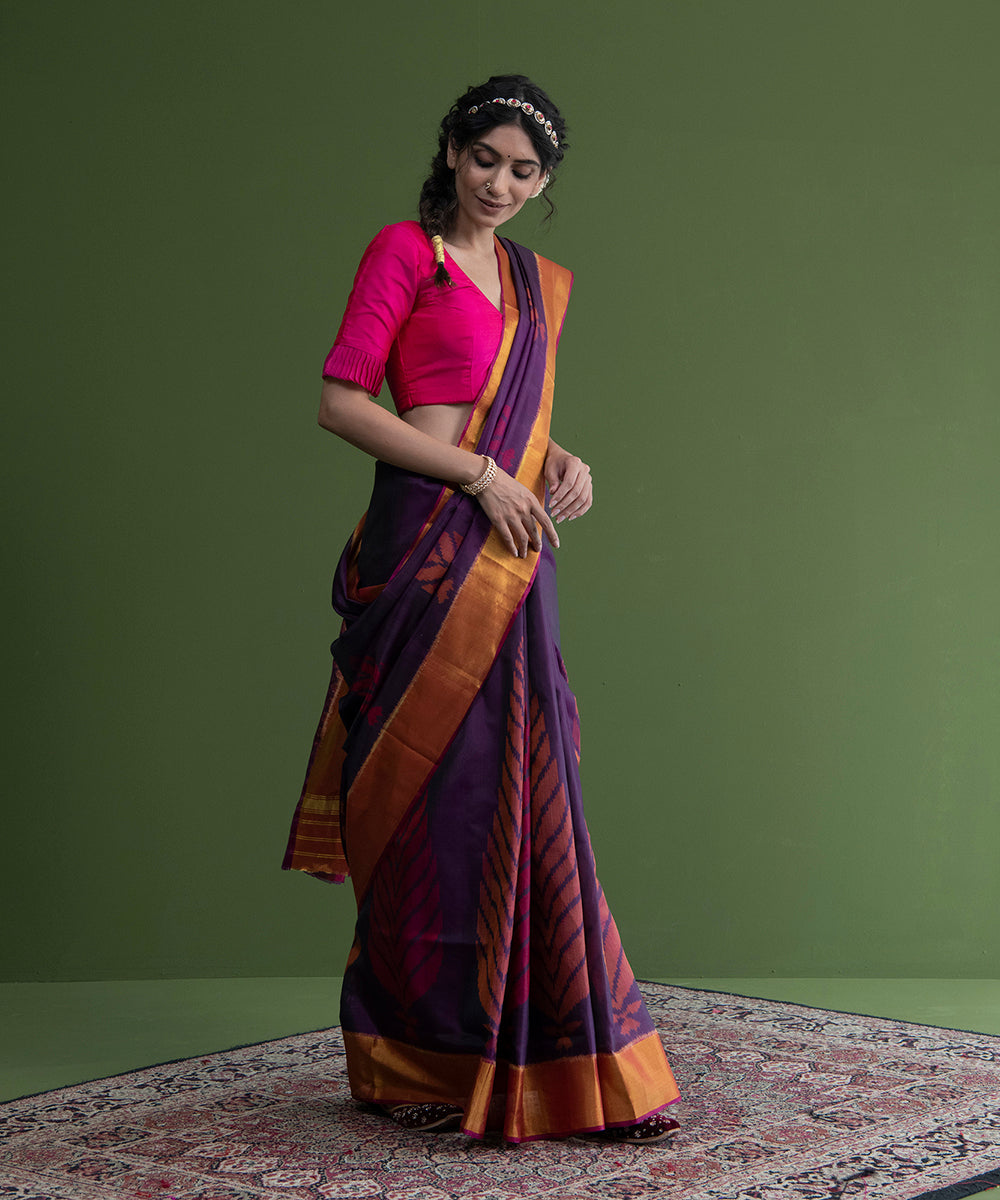 Handloom_Pink_And_Gold_Weft_Dyed_Single_Ikat_Tissue_Silk_Patola_Saree_WeaverStory_02