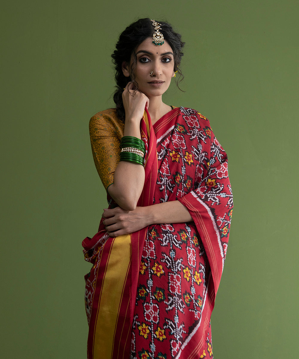 Red_Handloom_Weft_Dyed_Patola_Saree_With_8_Ply_Mulberry_Silk_WeaverStory_01