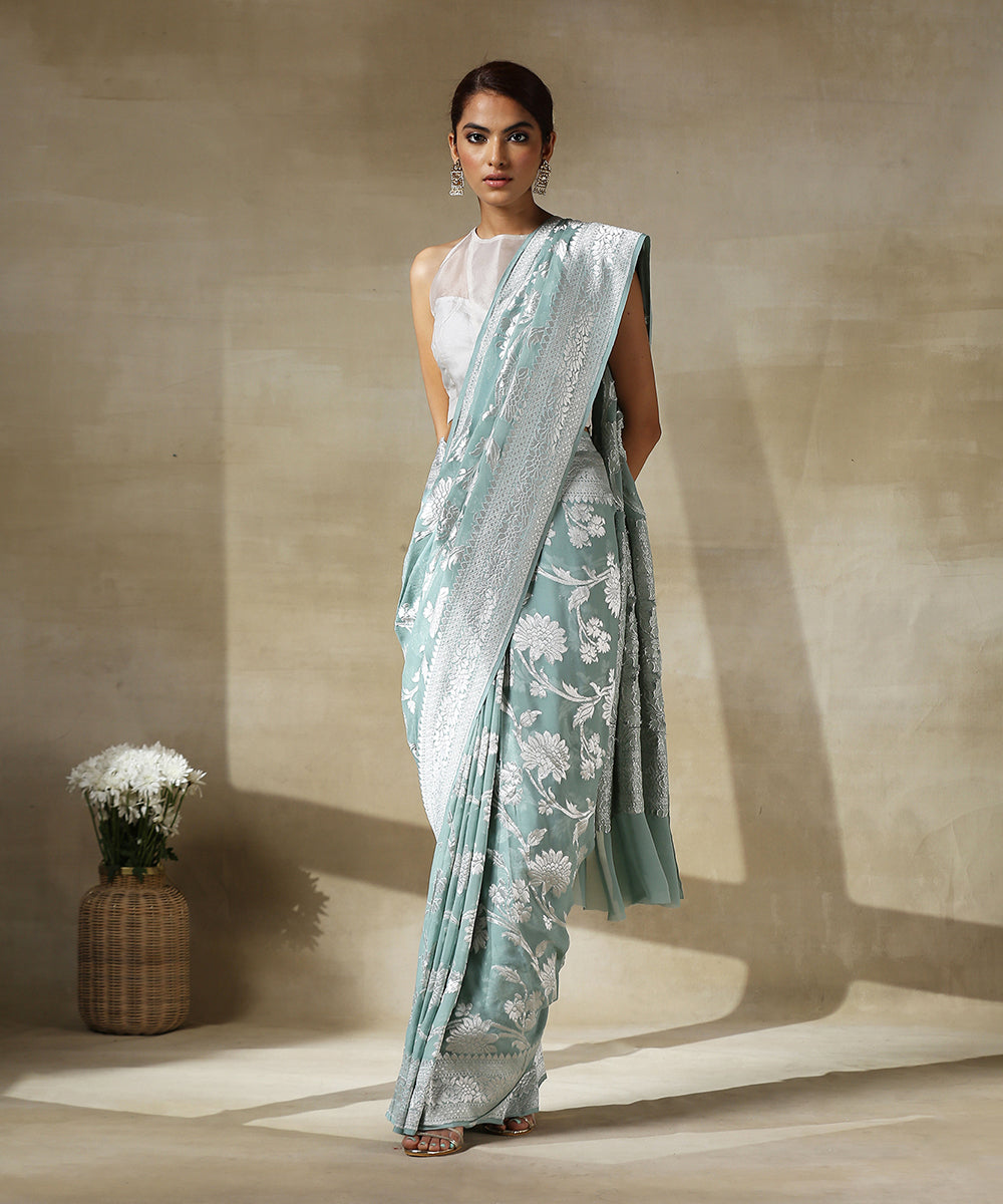 Handloom_Sage_Green_Cutwork_Banarasi_Georgette_Saree_With_Silver_Zari_WeaverStory_02