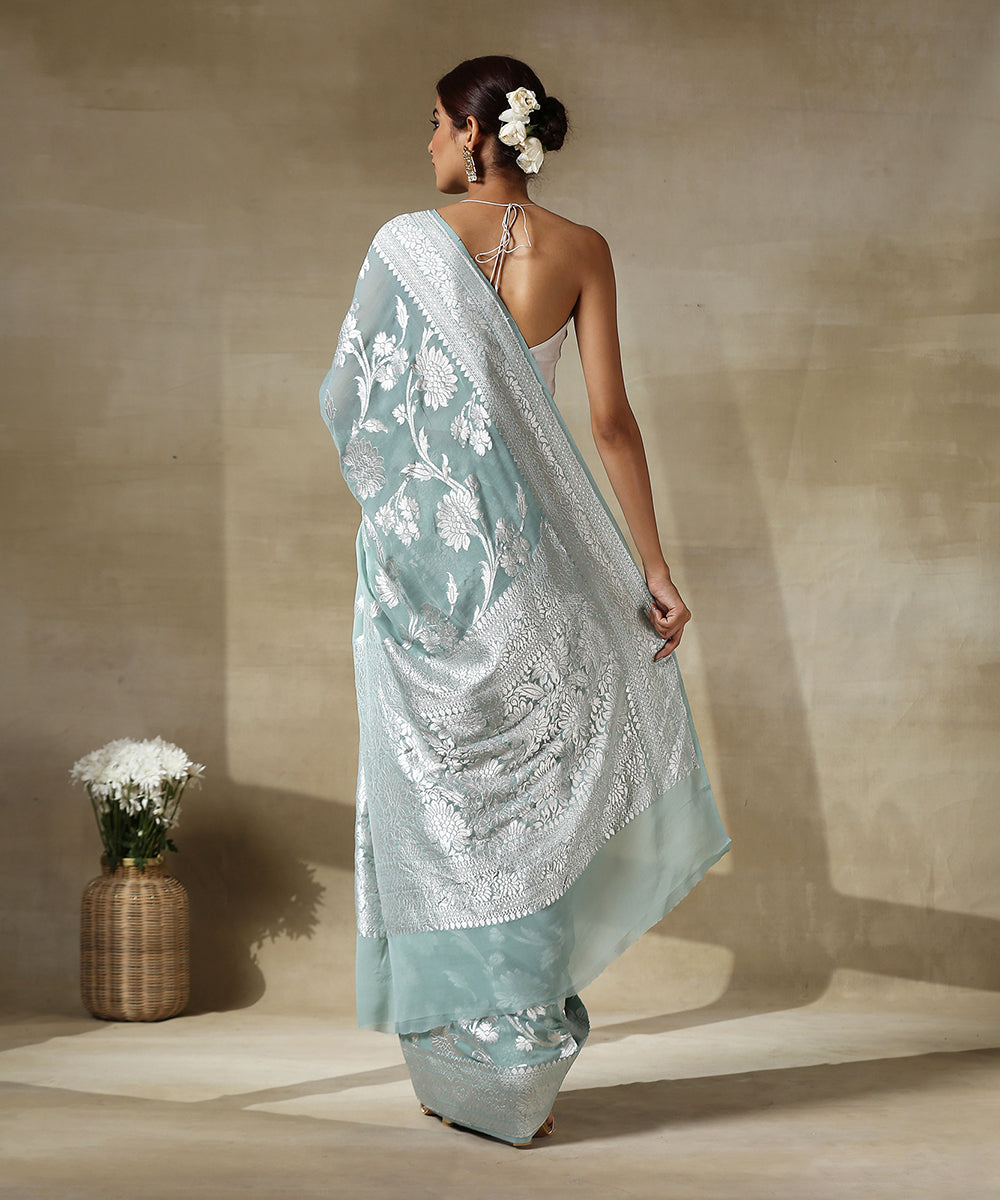 Handloom_Sage_Green_Cutwork_Banarasi_Georgette_Saree_With_Silver_Zari_WeaverStory_03