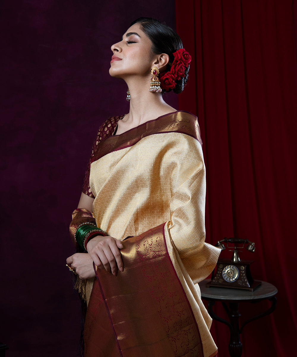 Gold_And_Maroon_Handloom_Pure_Zari_and_Silk_Kanjivaram_Saree_WeaverStory_01