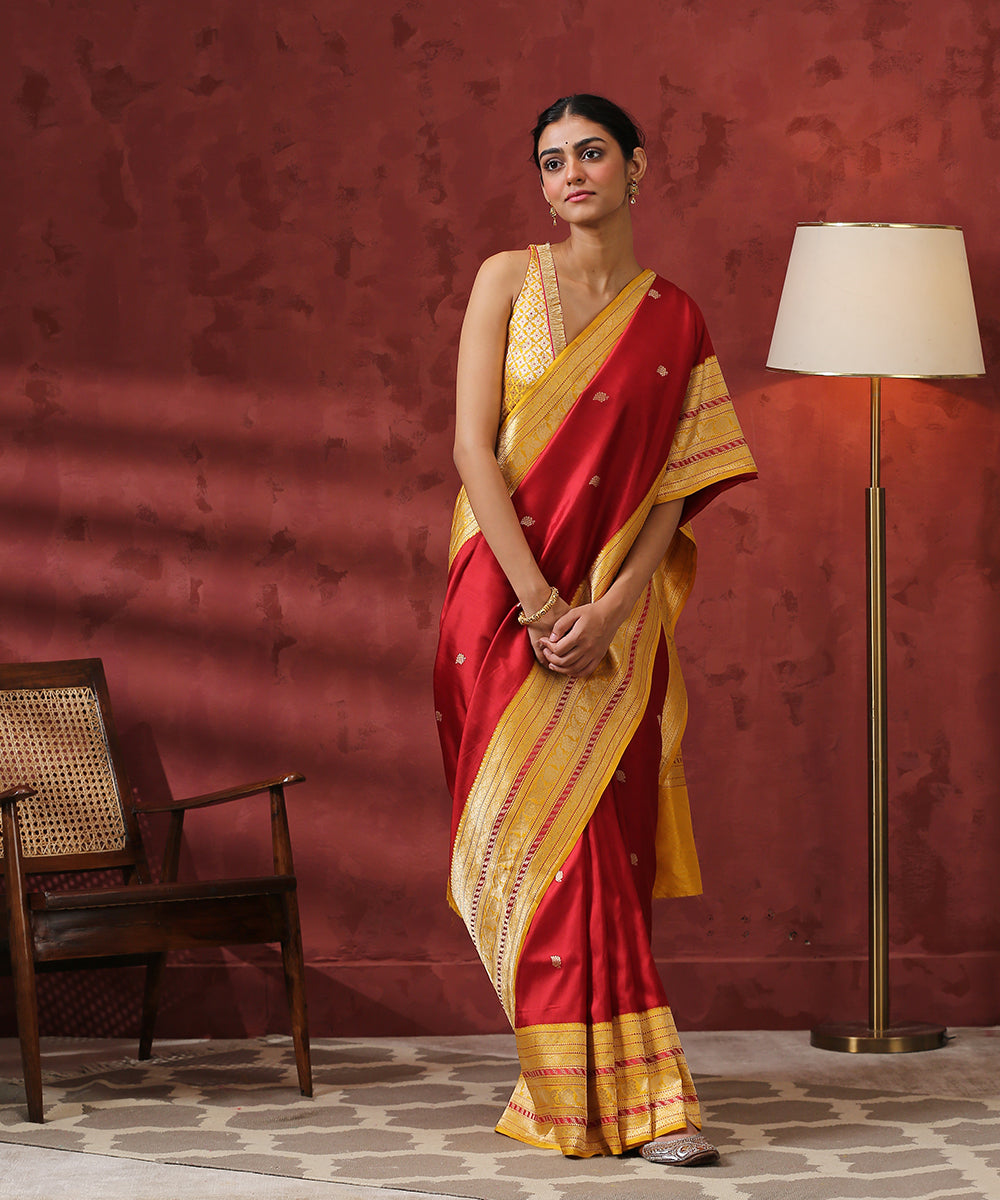 Red_and_Yellow_Handloom_Pure_Katan_Silk_Banarasi_Saree_WeaverStory_02