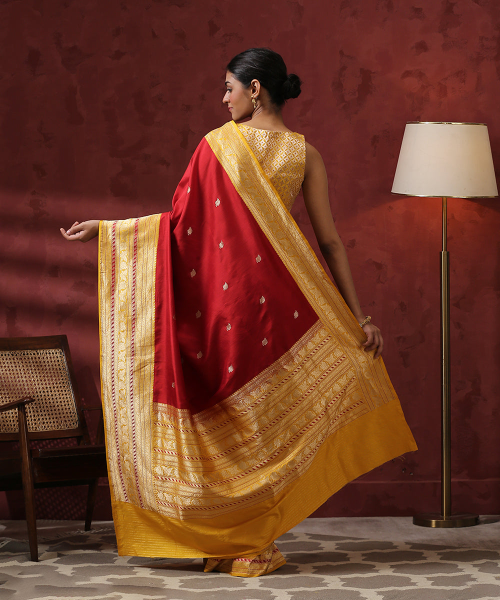 Red_and_Yellow_Handloom_Pure_Katan_Silk_Banarasi_Saree_WeaverStory_03