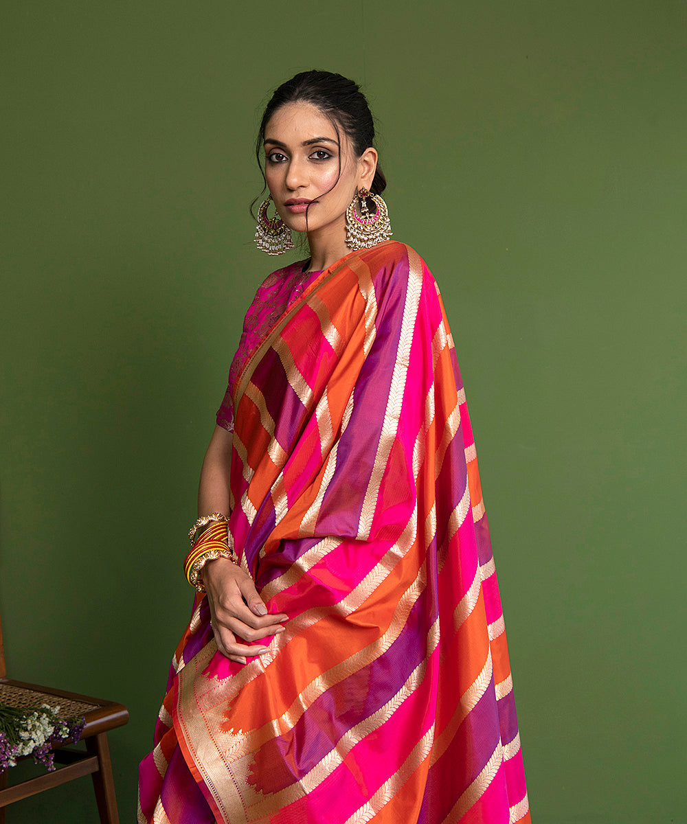 Handloom_Multicolor_Pure_Katan_Silk_Rangkaat_Banarasi_Saree_With_Vertical_Stripes_WeaverStory_01