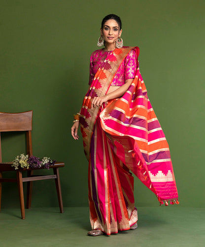Handloom_Multicolor_Pure_Katan_Silk_Rangkaat_Banarasi_Saree_With_Vertical_Stripes_WeaverStory_02