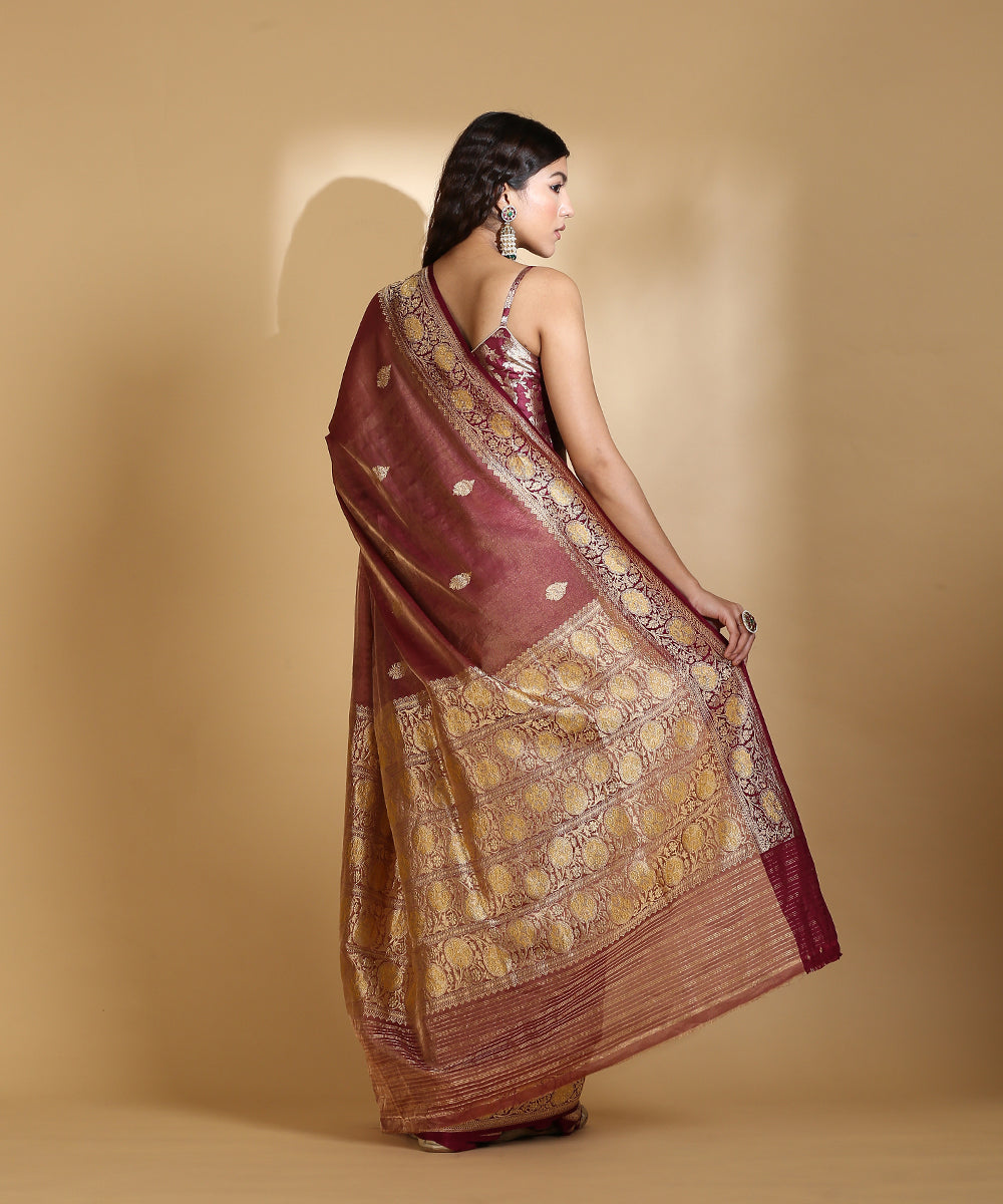 Wine_And_Gold_Handloom_Pure_Silk_Tissue_Banarasi_Saree_With_Meenakari_Border_WeaverStory_03