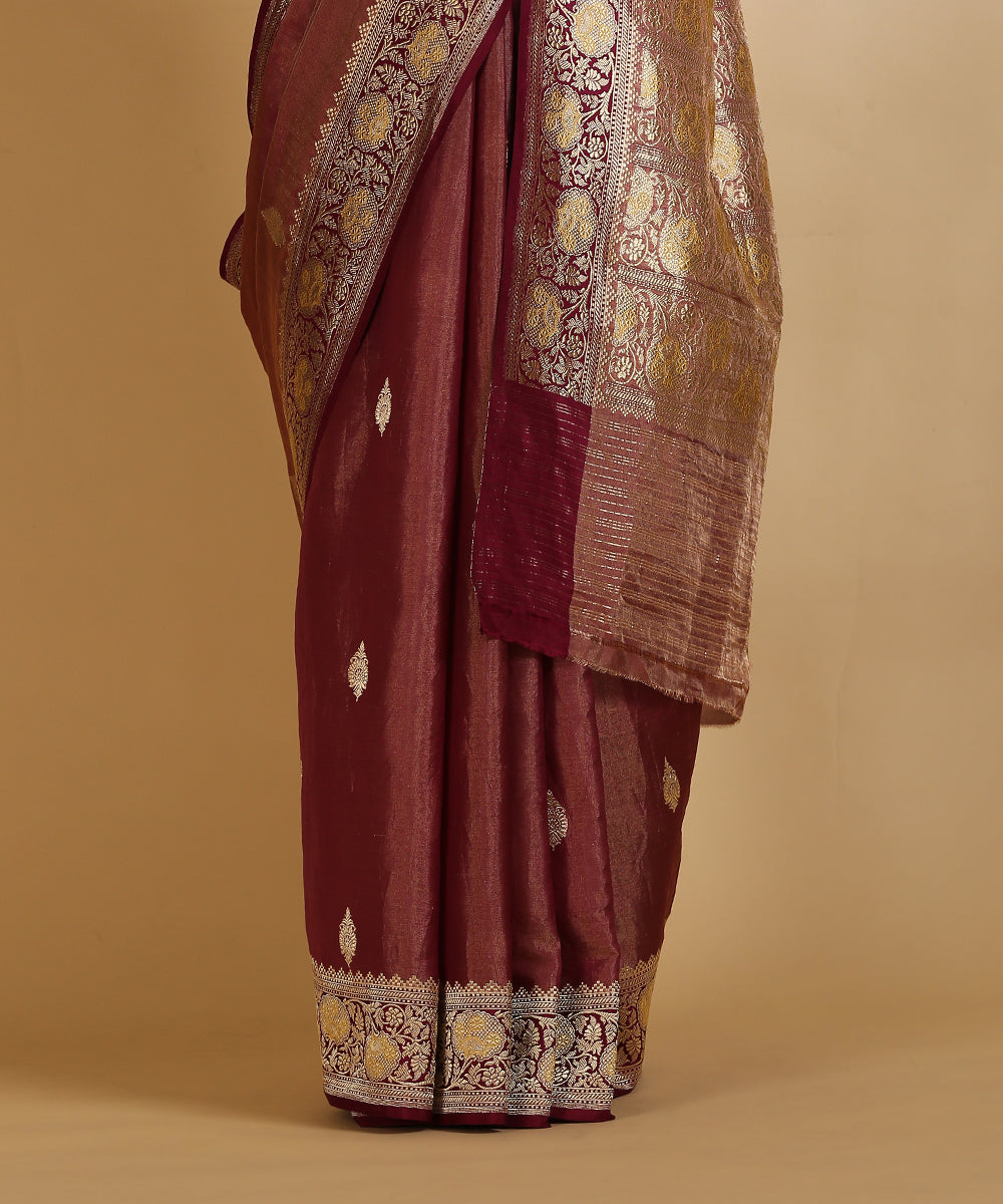 Wine_And_Gold_Handloom_Pure_Silk_Tissue_Banarasi_Saree_With_Meenakari_Border_WeaverStory_04