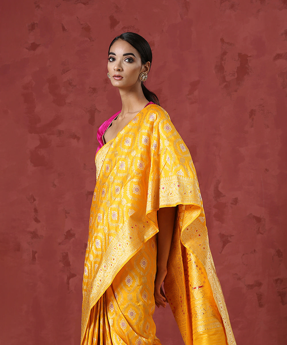 Yellow_Handloom_Pure_Katan_Silk_Banarasi_Saree_with_Meenakari_WeaverStory_01