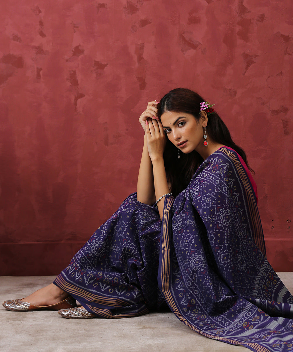 Handloom_Blue_Cotton_Patola_Saree_WeaverStory_01