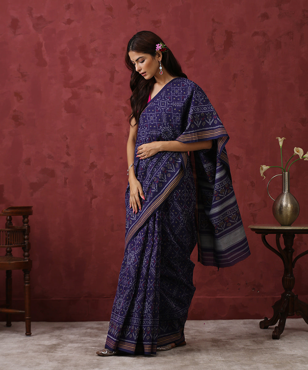 Handloom_Blue_Cotton_Patola_Saree_WeaverStory_02