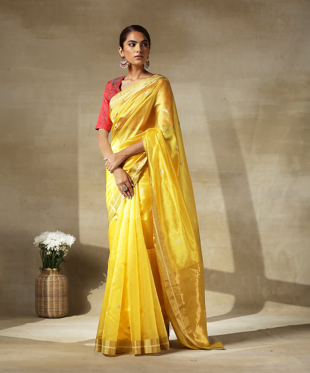 Yellow_Silk_Handloom_Chanderi_Saree_With_Small_Eknaliya_Lotus_Flower_Motifs_WeaverStory_02