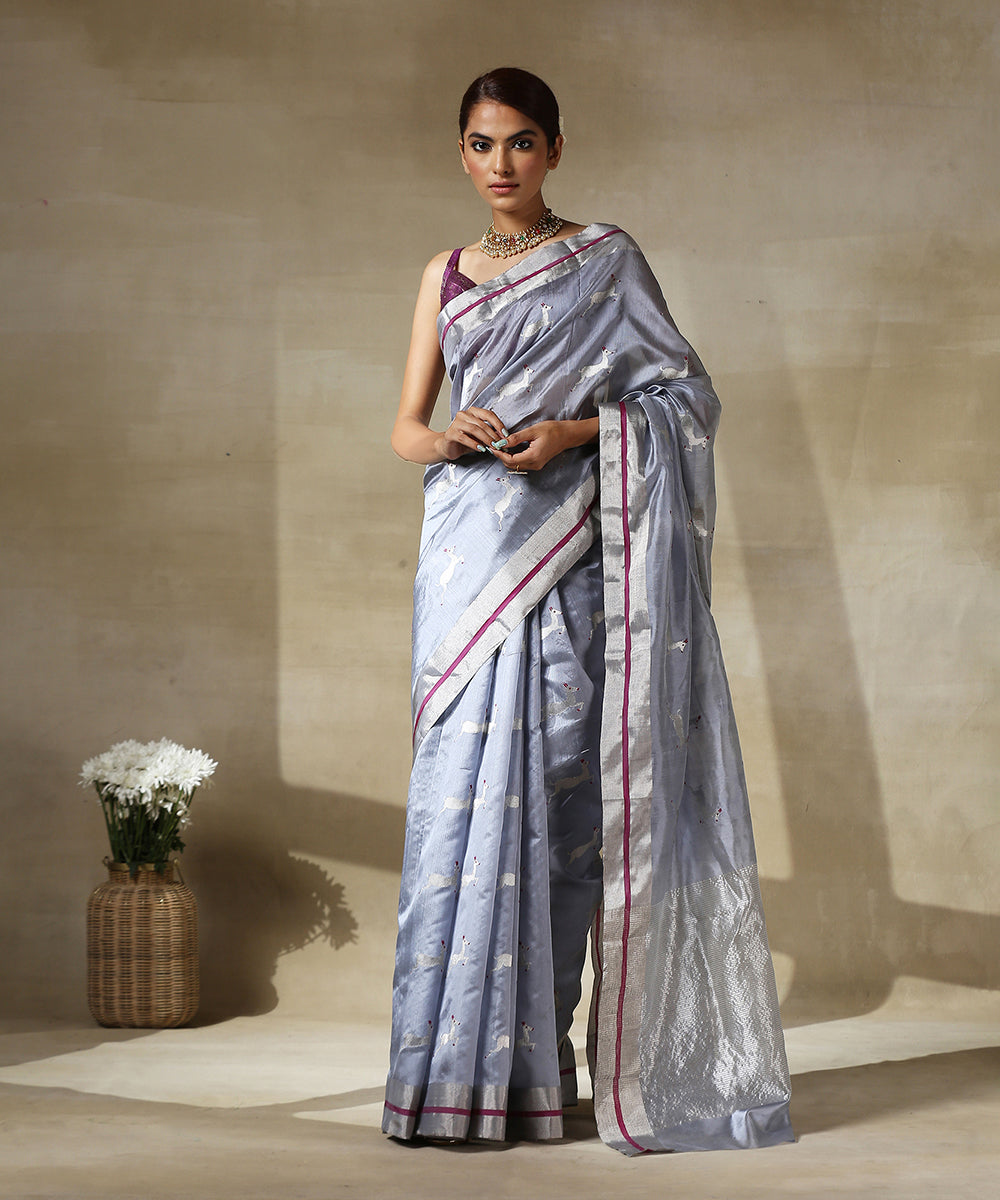 Handloom_Light_Blue_Chanderi_Silk_Saree_With_Deer_Motifs_In_Silver_Zari_with_Eknaliya_Weave_WeaverStory_02