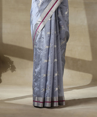 Handloom_Light_Blue_Chanderi_Silk_Saree_With_Deer_Motifs_In_Silver_Zari_with_Eknaliya_Weave_WeaverStory_04