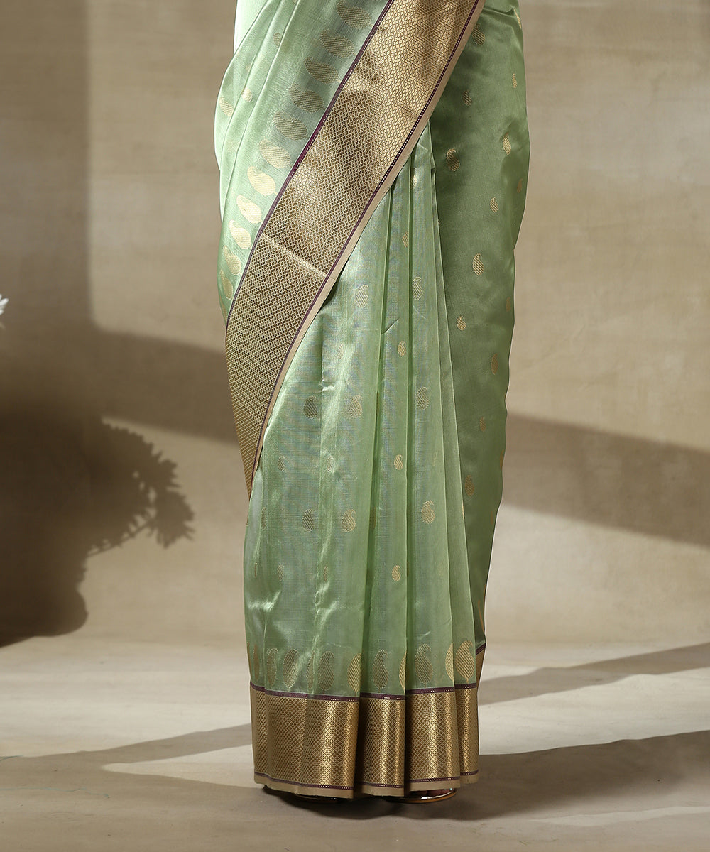 Handloom_Pista_Green_Chanderi_Silk_Saree_With_Paisley_Woven_All_Over_And_Paisley_Border_WeaverStory_04