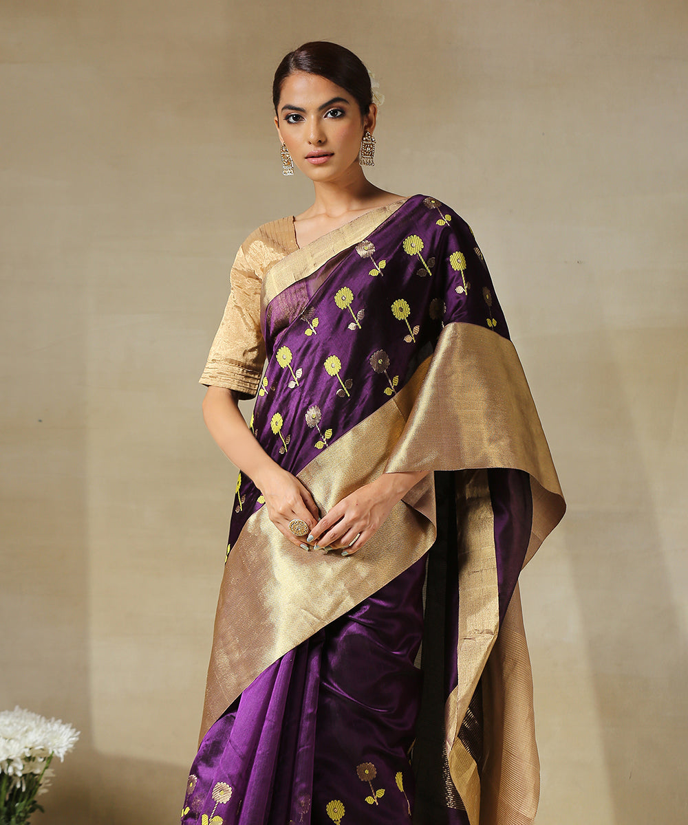 Purple_Handloom_Sunflower_Motifs_Chanderi_Silk_Saree_With_Broad_Zari_Border_WeaverStory_01