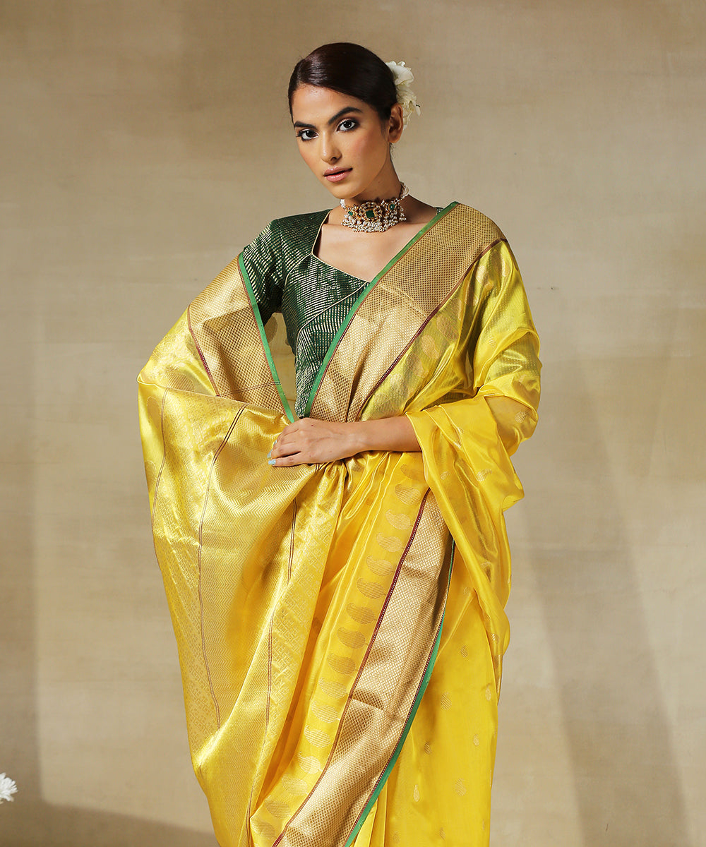 Handloom_Yellow_Chanderi_Silk_Saree_With_Paisley_Woven_All_Over_And_Paisley_Border_WeaverStory_01