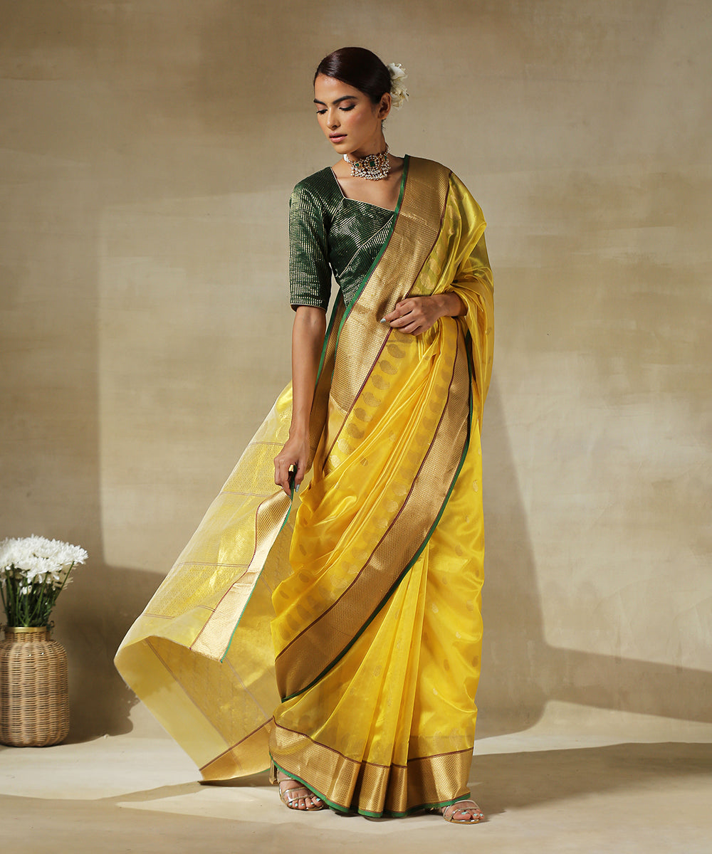 Handloom_Yellow_Chanderi_Silk_Saree_With_Paisley_Woven_All_Over_And_Paisley_Border_WeaverStory_02