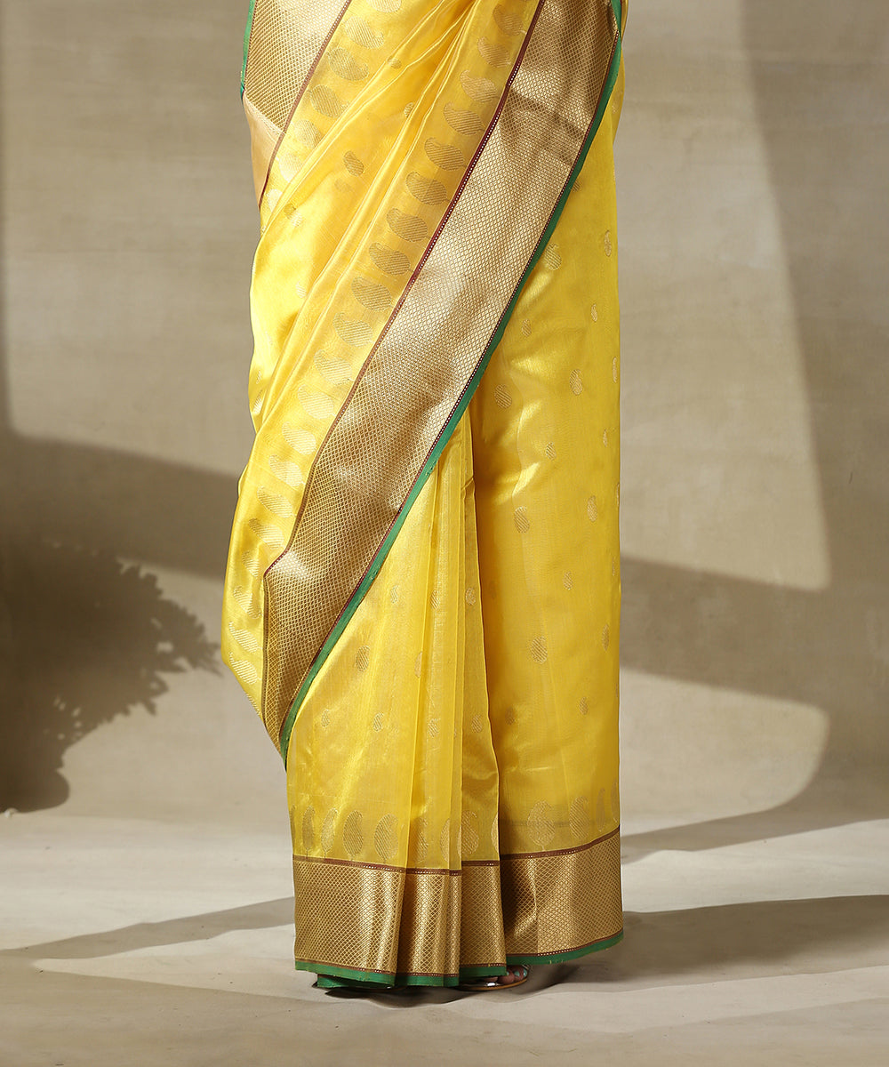 Handloom_Yellow_Chanderi_Silk_Saree_With_Paisley_Woven_All_Over_And_Paisley_Border_WeaverStory_04