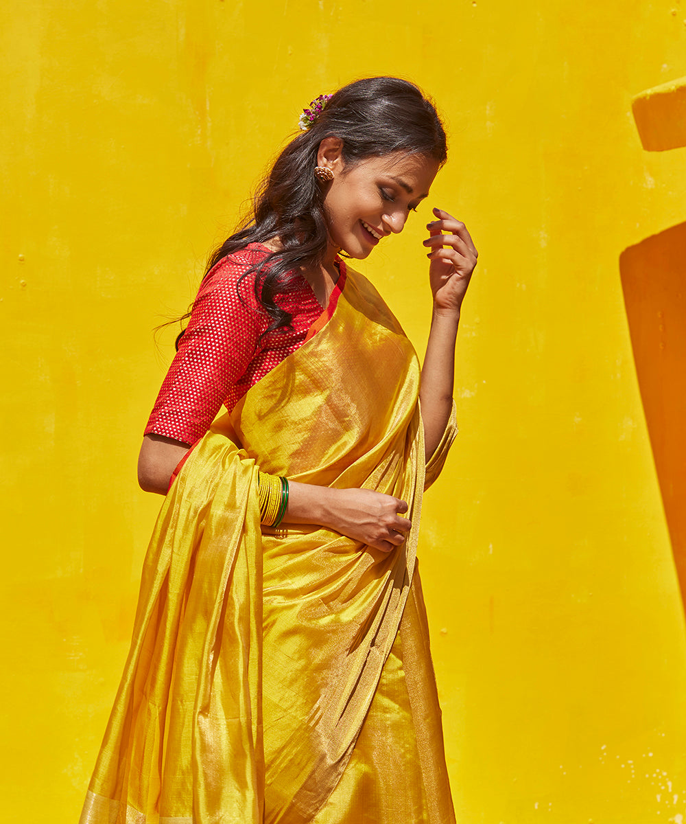 Mustard_Handloom_Pure_Tissue_Chanderi_Saree_With_Zari_Border_WeaverStory_01