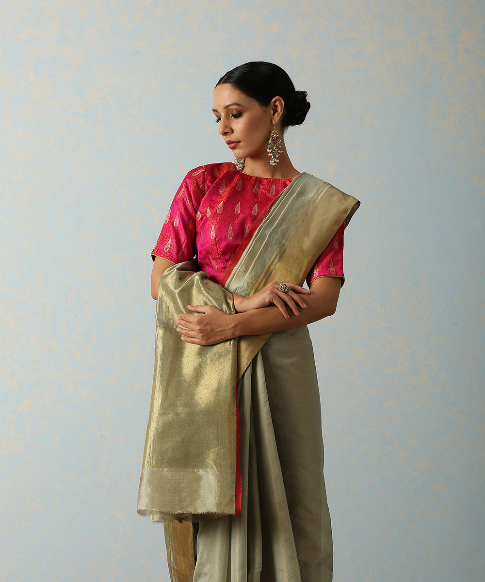 Grey_Handloom_Plain_Tissue_Chanderi_Saree_With_Zari_Border_WeaverStory_01
