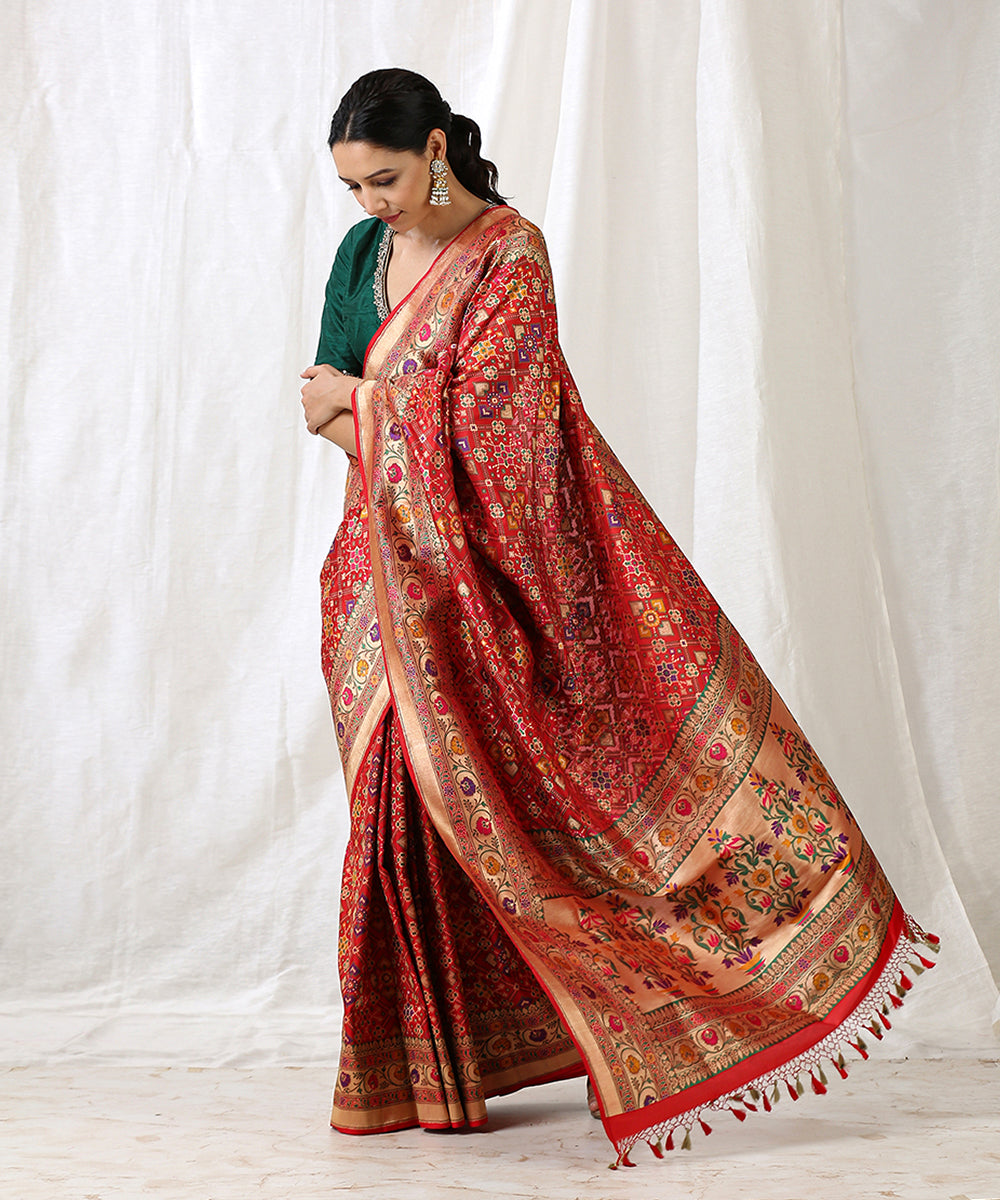 Red_Handloom_Pure_Katan_Silk_Banarasi_Patola_Saree_with_Meenakari_WeaverStory_02