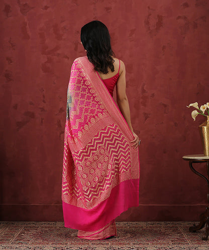 Pink_And_Grey_Handloom_Georgette_Banarasi_Bandhej_Saree_With_Cutwork_Weave_WeaverStory_03