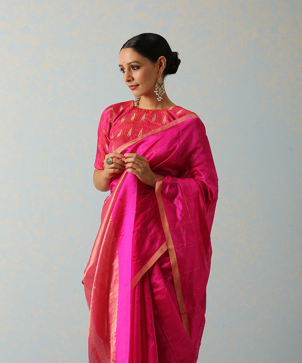 Handloom_Pink_Silk_Chanderi_Saree_With_Zari_Squares_WeaverStory_01