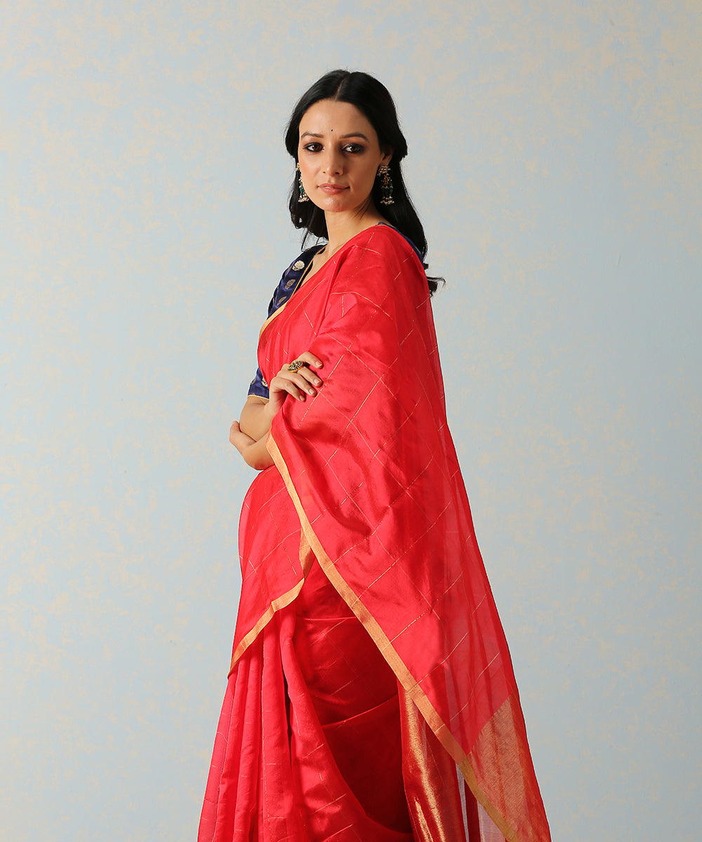 Handloom_Red_Silk_Chanderi_Saree_With_Zari_Squares_WeaverStory_01