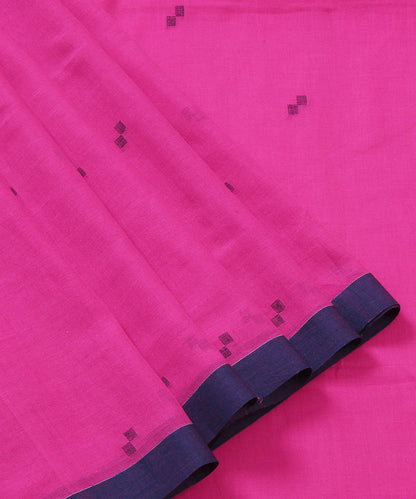 Handloom_Hot_Pink_Cotton_Jamdani_Saree_With_Blue_Tree_WeaverStory_02