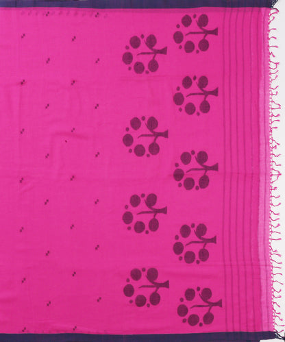 Handloom_Hot_Pink_Cotton_Jamdani_Saree_With_Blue_Tree_WeaverStory_05