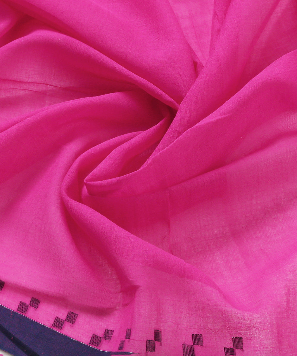 Handloom_Hot_Pink_Cotton_Jamdani_Saree_With_Blue_Tree_WeaverStory_06