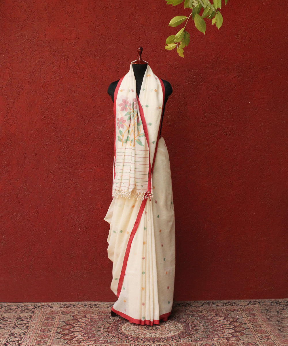 Handloom_White_Cotton_Jamdani_Saree_With_Leaf_Pallu_WeaverStory_03