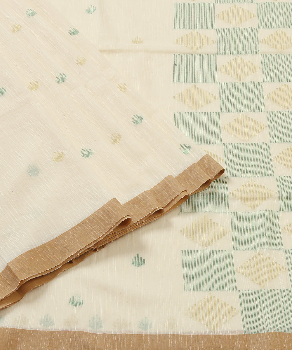 White_Handloom_Cotton_Jamdani_Saree_With_Multi_Color_Booti_WeaverStory_01