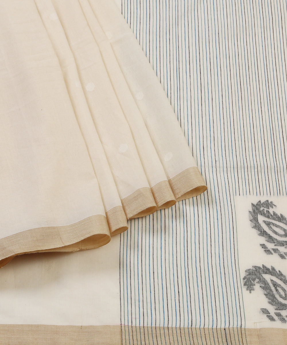 Handloom_Off_White_Cotton_Jamdani_Saree_With_Konia_Pallu_WeaverStory_01