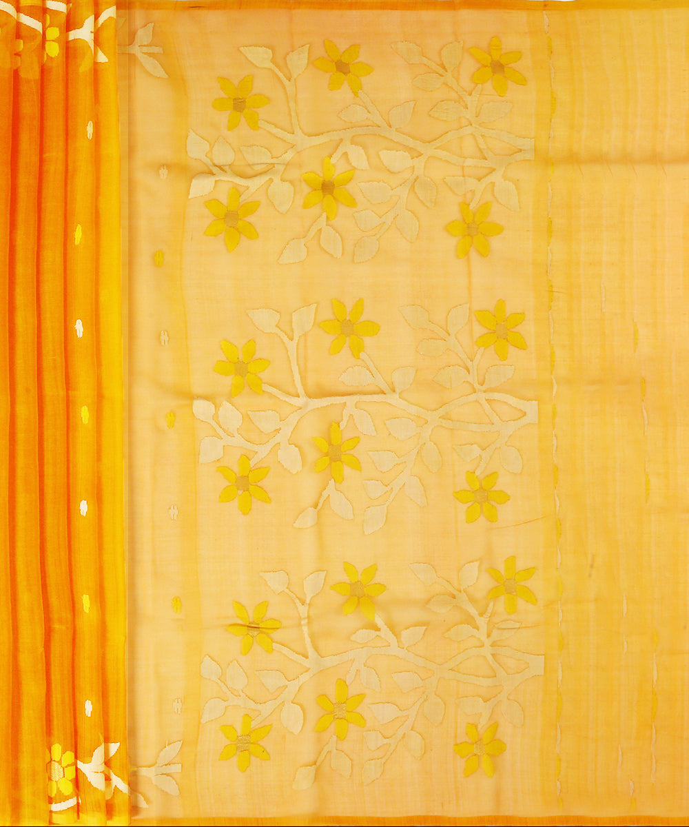 Mustard_Handloom_Silk_Muslin_Dhakai_Jamdani_Saree_With_Floral_Border_And_Pallu_WeaverStory_04