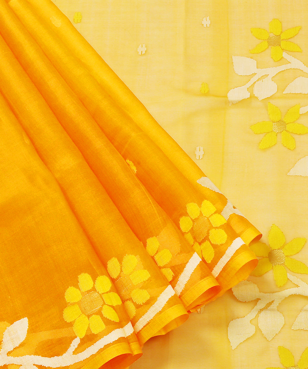 Mustard_Handloom_Silk_Muslin_Dhakai_Jamdani_Saree_With_Floral_Border_And_Pallu_WeaverStory_02