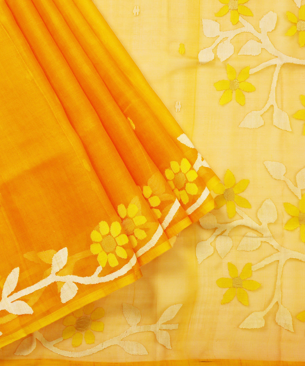 Mustard_Handloom_Silk_Muslin_Dhakai_Jamdani_Saree_With_Floral_Border_And_Pallu_WeaverStory_01