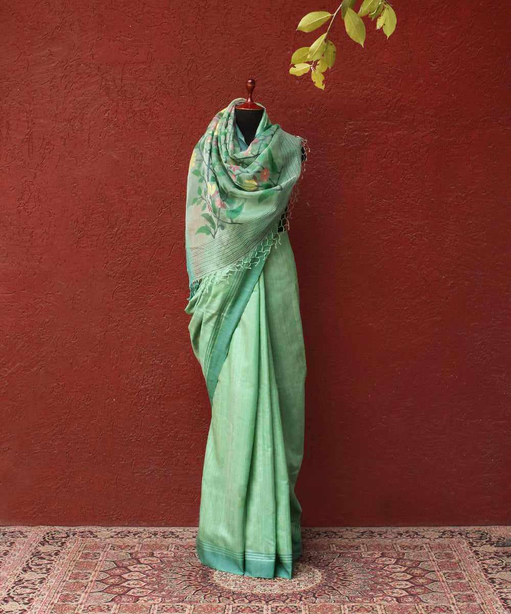 Handloom_Sea_Green_Silk_Jamdani_Saree_With_Leaf_On_Border_WeaverStory_03